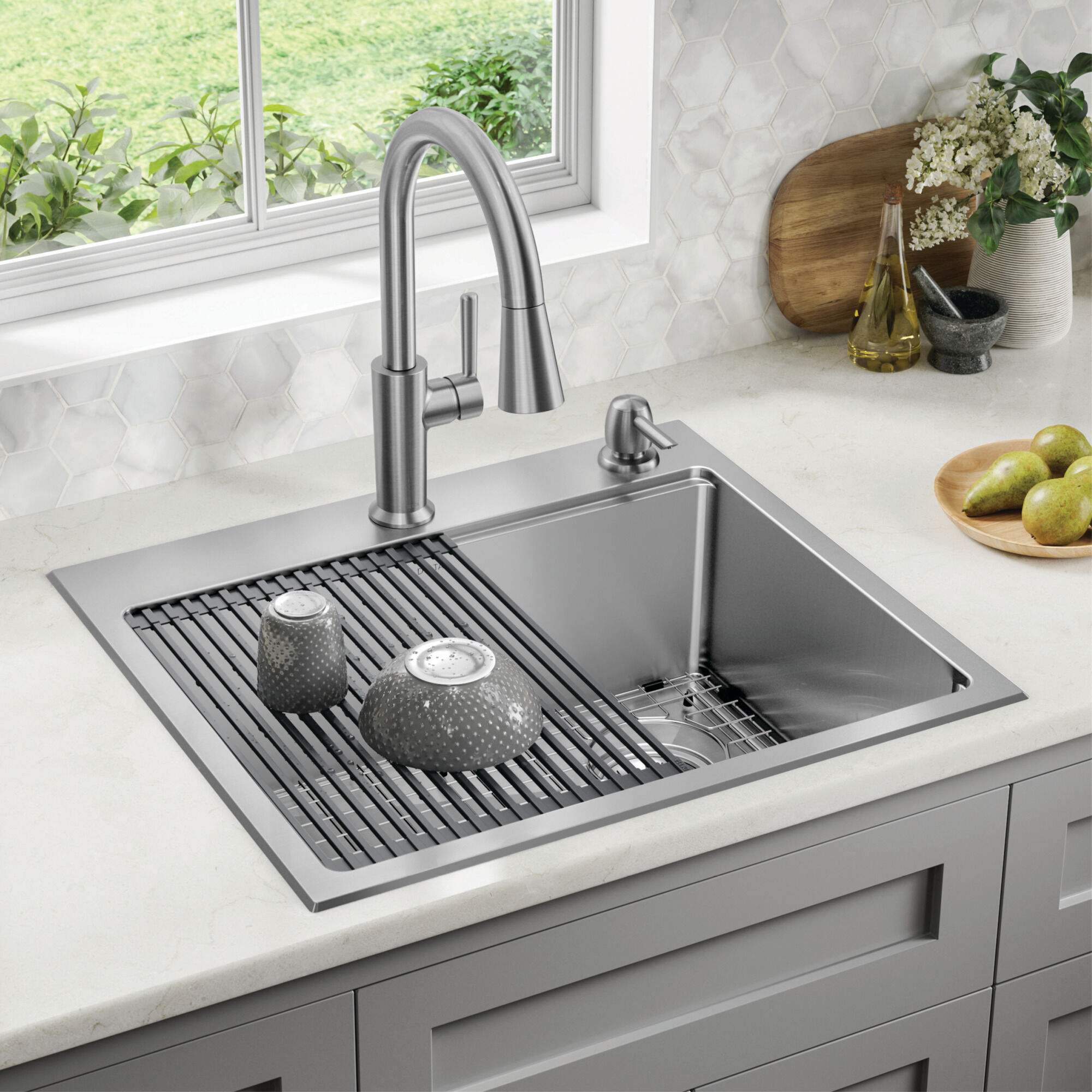 25” Stainless Steel Workstation Kitchen Sink Drop-In Undermount 